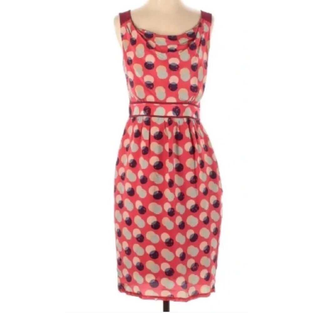 Anthropologie Moulinette Soeurs Silk Dress Womens 0 Red Blue Polka Dot Retro‎